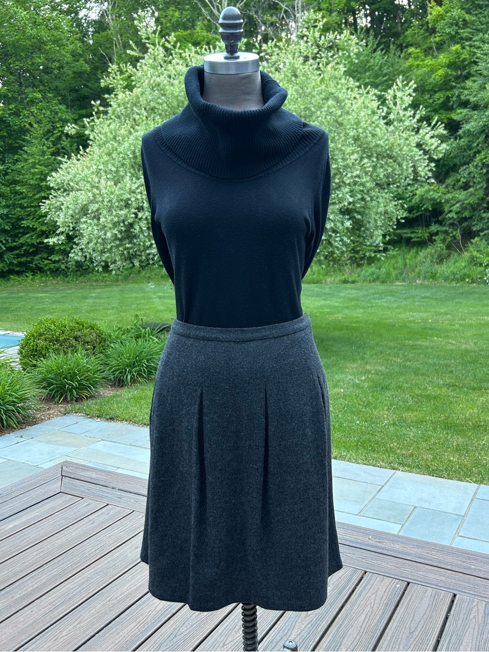 Ralph Lauren Fine Gray Herringbone Pleated Wool Skirt